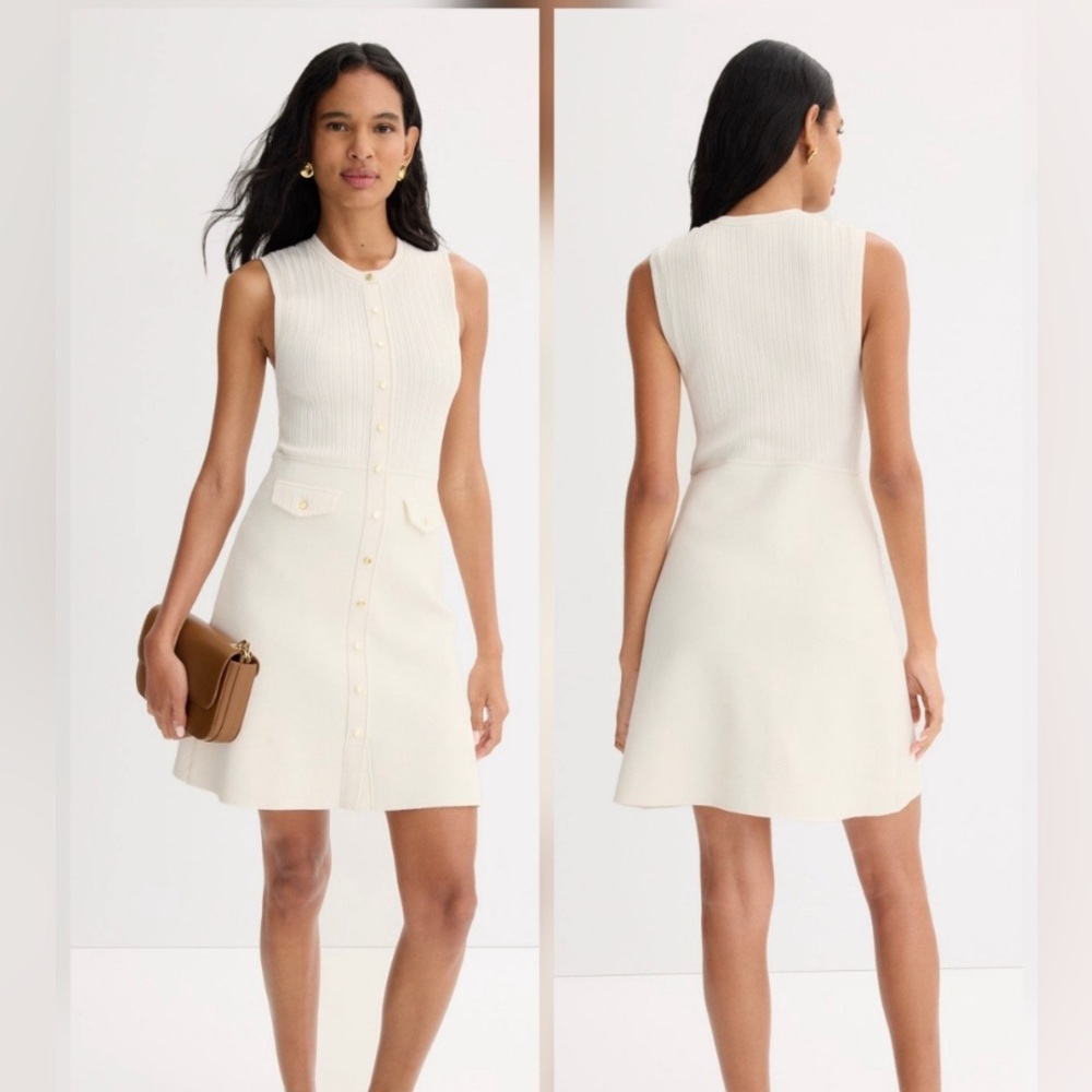 Sleeveless Cream Button-Front Knit Dress